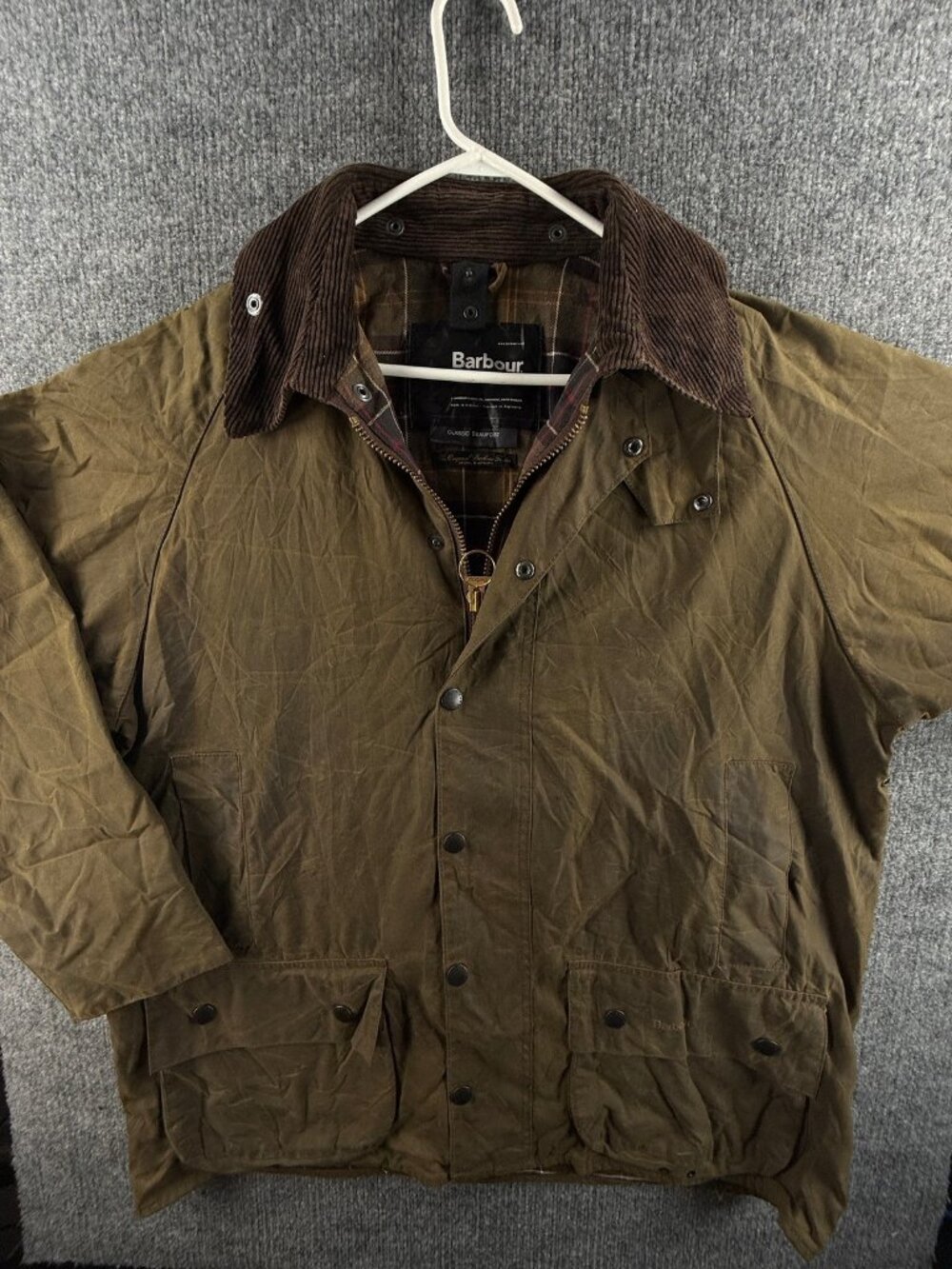 Barbour Classic Beaufort Waxed Jacket Canvas Brown England Tartan C44 Men Wax